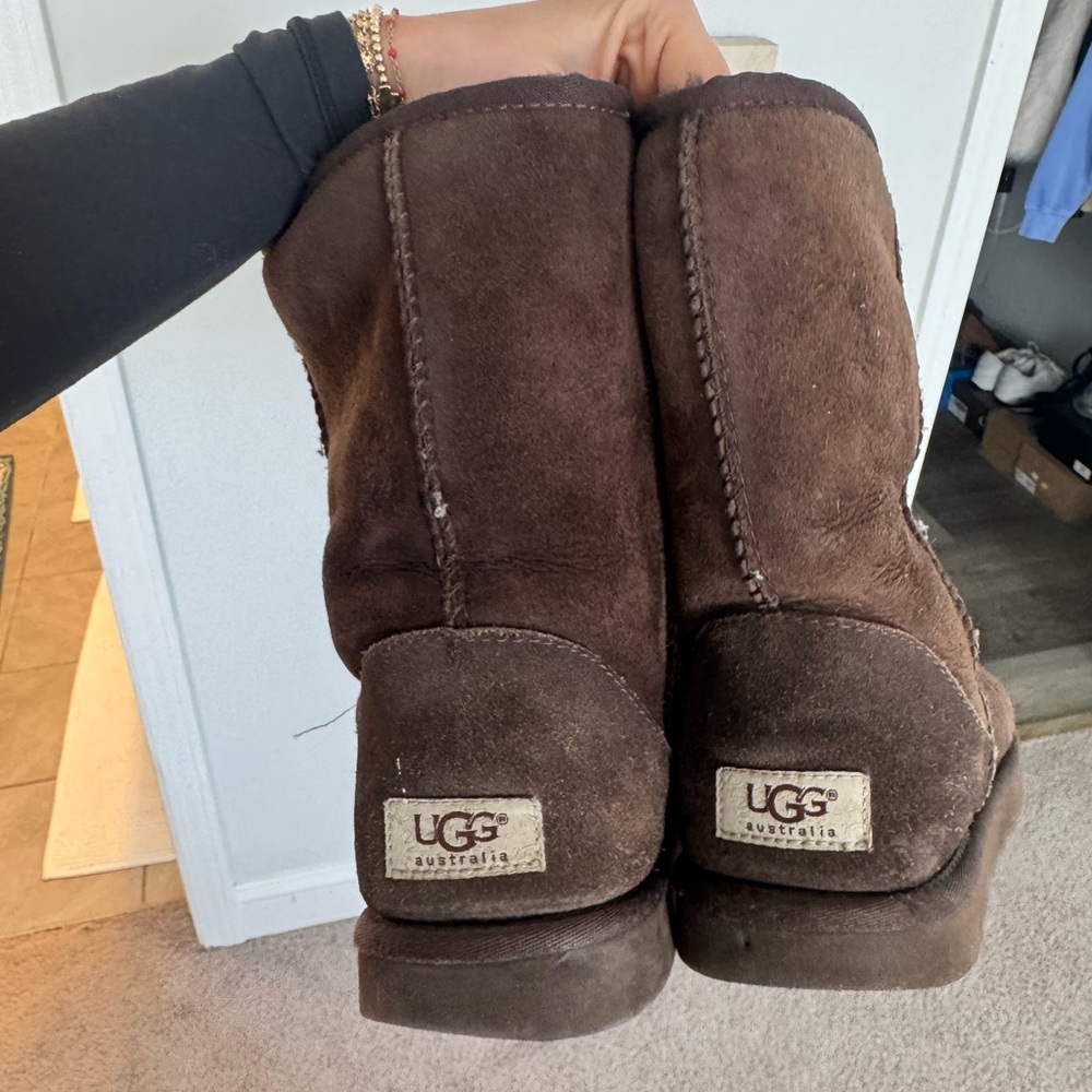 UGG Brown Suede Mid-Calf Shearling Boots